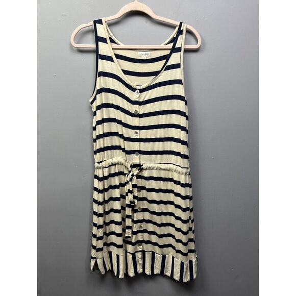 Maison Jules Womens medium Tan Blue Stripes Sleeveless Knee Length‎ Dress button - Picture 1 of 5